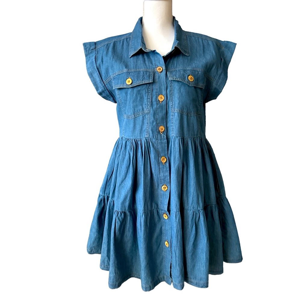 NWT Rebellion Denim A-Line Tiered Ruffle Dress. Size L